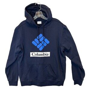 Columbia Men`s Fleece Hoodie Size Medium Navy‎ Blue Sweatshirt Pullover Logo
